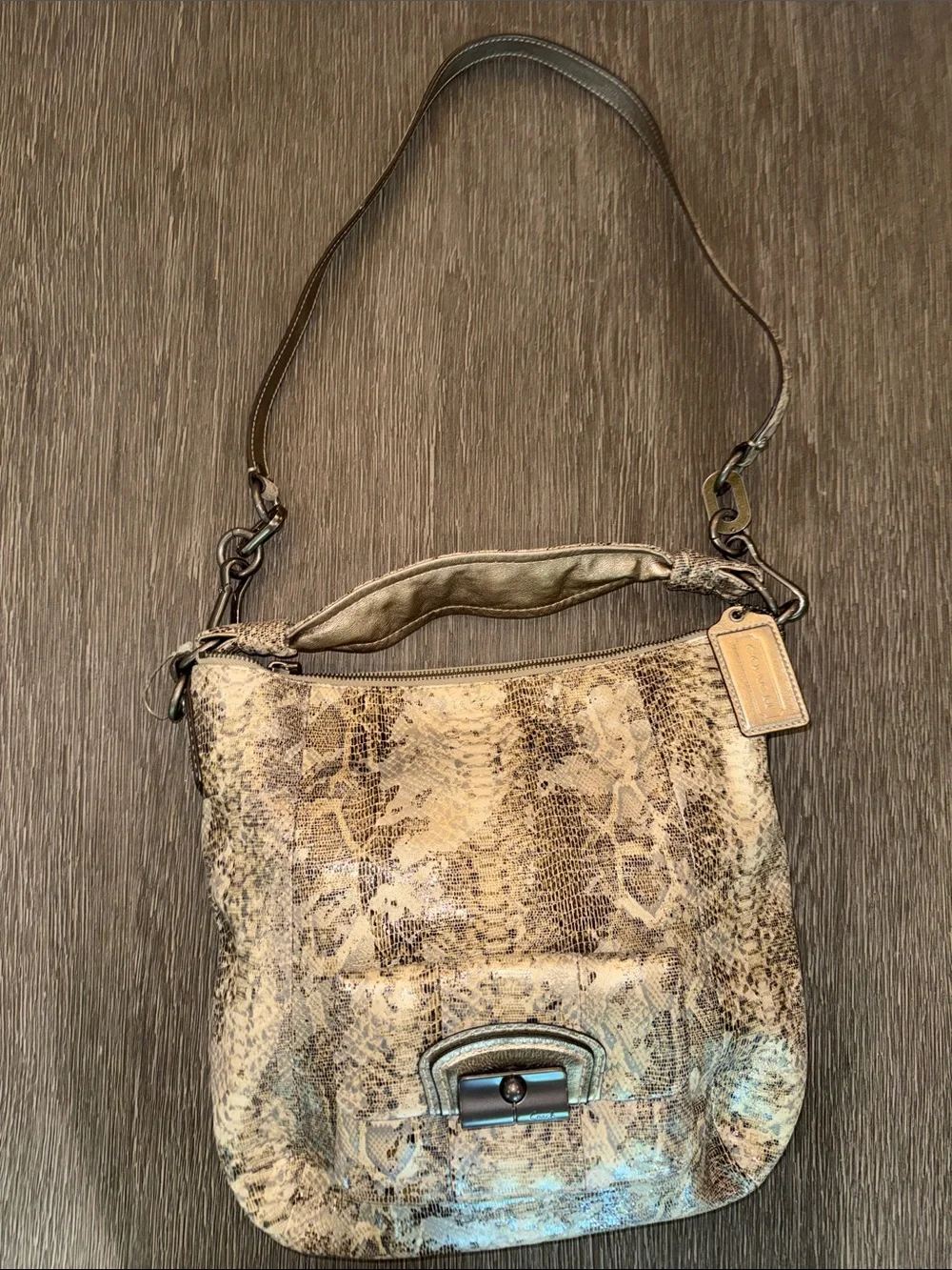 Coach Python-Print Leather Shoulder Bag Double Strap